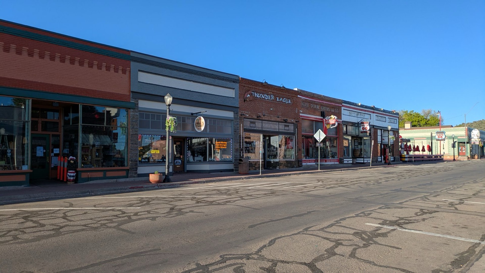 Historic brick storefronts on a Northern Arizona main street, the kind of local business district Granite Mountain Cleaners serves