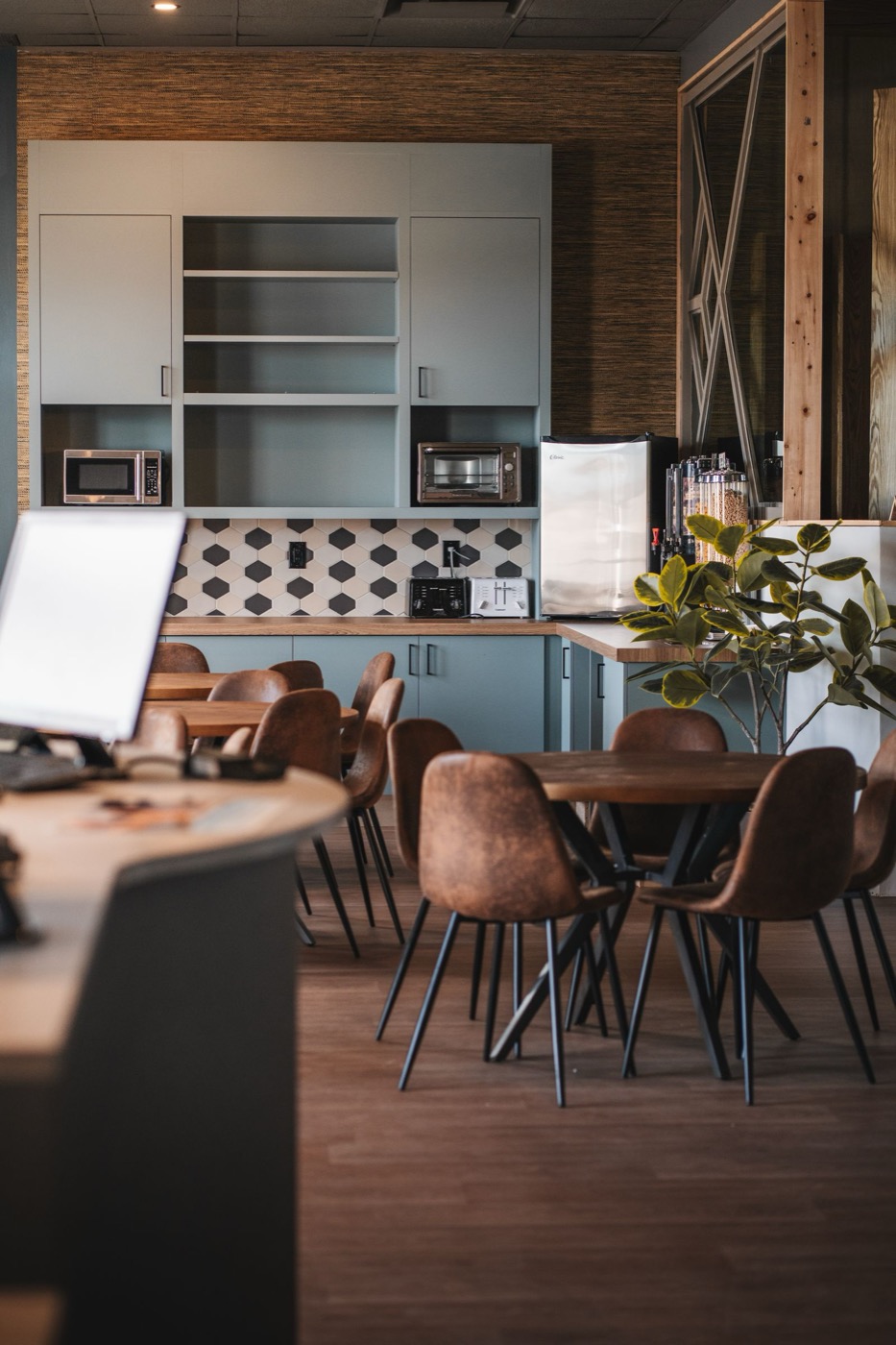 Clean, well-kept office break room